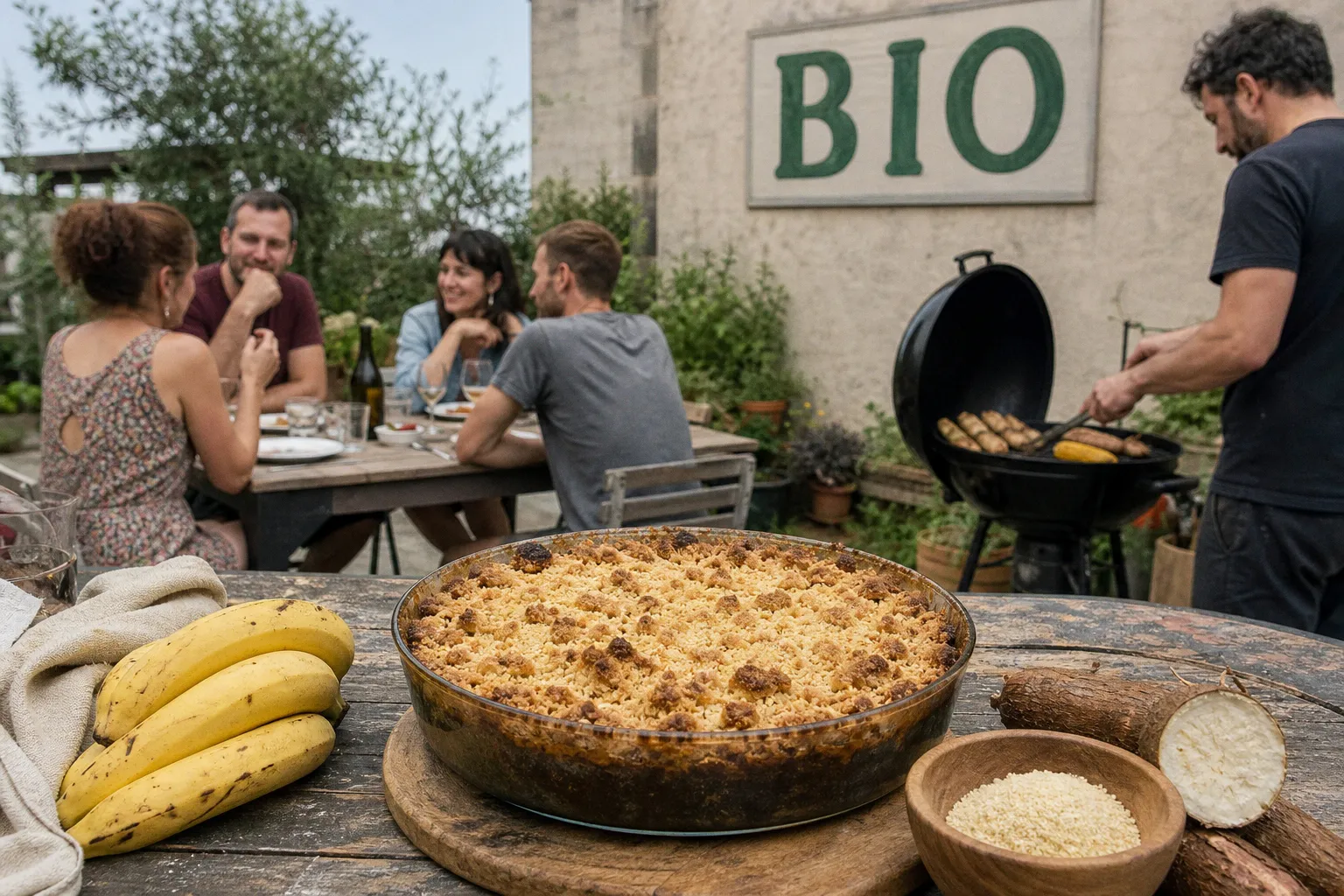 Moelleux banane sans gluten et crumble de manioc : le dessert idéal au barbecue